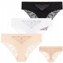 3X Majtki Damskie Bikini Figi Koronkowe Gładkie Kolorowe Subtelne Moraj L