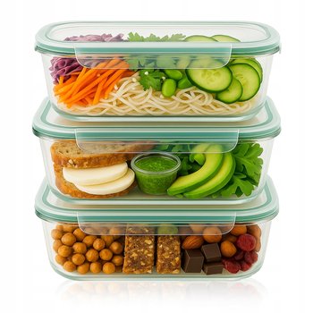 3x POJEMNIKI do PRZECHOWYWANIA ŻYWNOŚCI 640 ML LUNCHBOX do SZKOŁY LODÓWKI MIKROFALI - SuperButelki