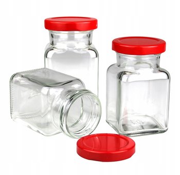 3x Szklany pojemnik słoik z czerwoną zakrętką do zalewu świeczek 150 ml - DROBO