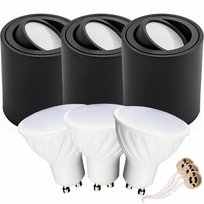 3X Tuba Spot Natynkowa Ruchoma Czarna + Gu10 10W Neutralna