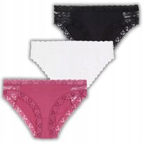 3X Zestaw Figi Bawełniane Majtki Damskie Bikini Z Koronką Kobiece Moraj Xxl