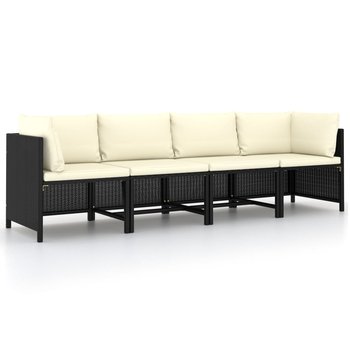 4-osobowa sofa ogrodowa z poduszkami, polirattan, czarna - vidaXL