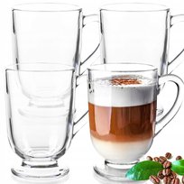 4 x SZKLANKI DO KAWY LATTE HERBATY 300ml SZKLANKA KOMPLET Z UCHEM