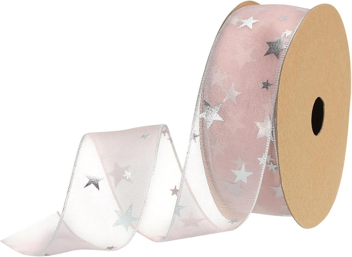 40mm Wide Star Organza Sheer Wired Ribbon Sparkly Pastel Chiffon Ribbon ...