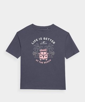 4F, T-shirt F1146, Life is better at the beach, antracytowy, rozmiar 134 - 4F