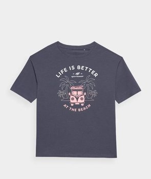 4F, T-shirt F1146, Life is better at the beach, antracytowy, rozmiar 158 - 4F