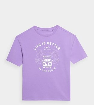 4F, T-shirt F1146, Life is better at the beach, jasnofioletowy, rozmiar 158 - 4F