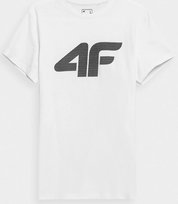 4F, T-shirt z nadrukiem męski, 4FSS23TTSHM537-10S, Biały, rozmiar S