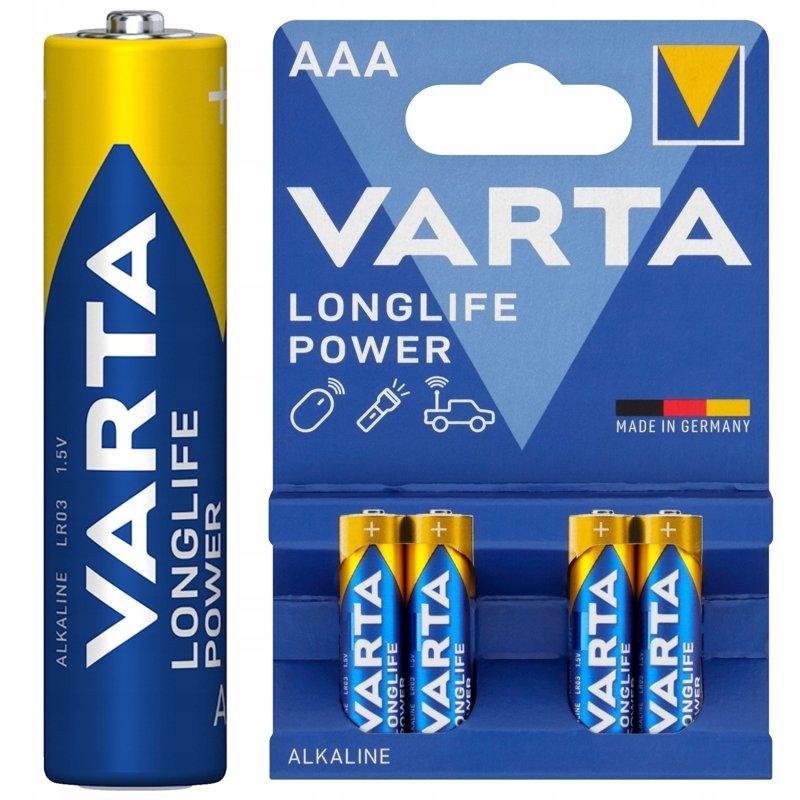 4x Bateria Alkaliczna AAA LR03 VARTA Longlife POWER Baterie 4 Małe Paluszki