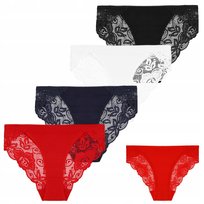 4X Figi Majtki Damskie Wykończone Koronką Bikini Bawełniane Moraj Xxl