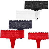 4X Figi Majtki Damskie Wykończone Koronką Seksowne Bawełniane Moraj L