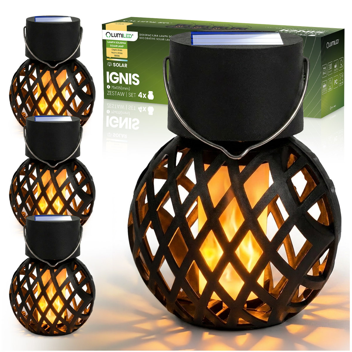 4x Lampa Solarna LED Lampion Kulka Latarenka Ogrodowa IP44 1800K LUMILED