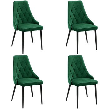 4x Welurowe krzesło tapicerowane pikowane glamour SJ.054 Butelkowa Zieleń - FABRYKA MEBLI AKORD