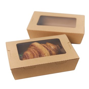 50 szt Pojemnik papierowy kraft z oknem 1600 ml jednorazowe opakowanie - Ecopicnic