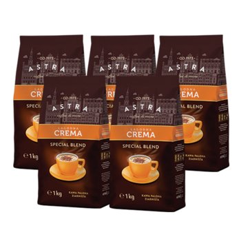 5x Kawa Astra Łagodna Crema ziarnista 1kg - ASTRA COFFEE & MORE