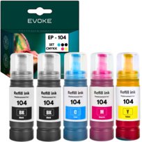 5x Tusz do drukarki Epson 104 XL | 2x czarny + zestaw trzech kolorów | T104