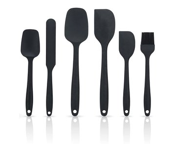 6-elementowy zestaw szpatułek silikonowych w kolorze czarnym - nieprzywierający zestaw szpatułek silikonowych do gotowania, pieczenia, mieszania, ubierania się, odporny na ciepło - Intirilife