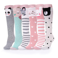 6 par podkolanówek dziewczęcych Yulinland® 42 cm – kolorowe bawełniane skarpety z kreskówkowymi zwierzętami dla dziewczynki 3-12 lat, ciepłe podkolanówki do szkoły