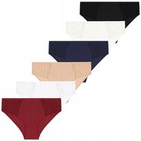 6X Figi Damskie Majtki Bawełna Bikini Z Ozdobną Koronką Komplet Moraj L