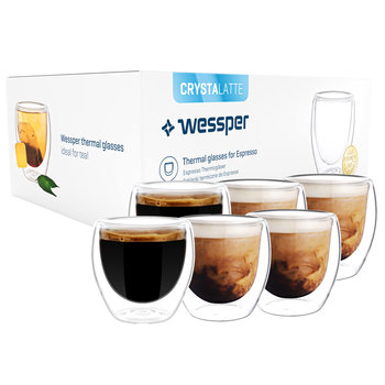 6x Szklanki Termiczne 80ml Do Kawy Napojów Espresso, Podwójna Ścianka, Wessper - Wessper