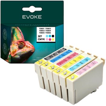 6x Tusz do drukarki Epson T0801 + T0802 + T0803 + T0804 + T0805 + T0806 XL - Evoke