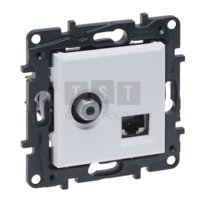 863177 Niloe Step Gniazdo TV typu F końcowe do instalacji typu gwiazda 1,5dB + RJ 45 kat. 6 UTP biały 863177