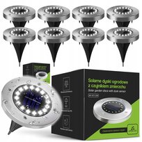 8x LAMPA SOLARNA LED OGRODOWA WBIJANA DYSK DO OGRODU GRUNTOWA MOCNA 16 LED