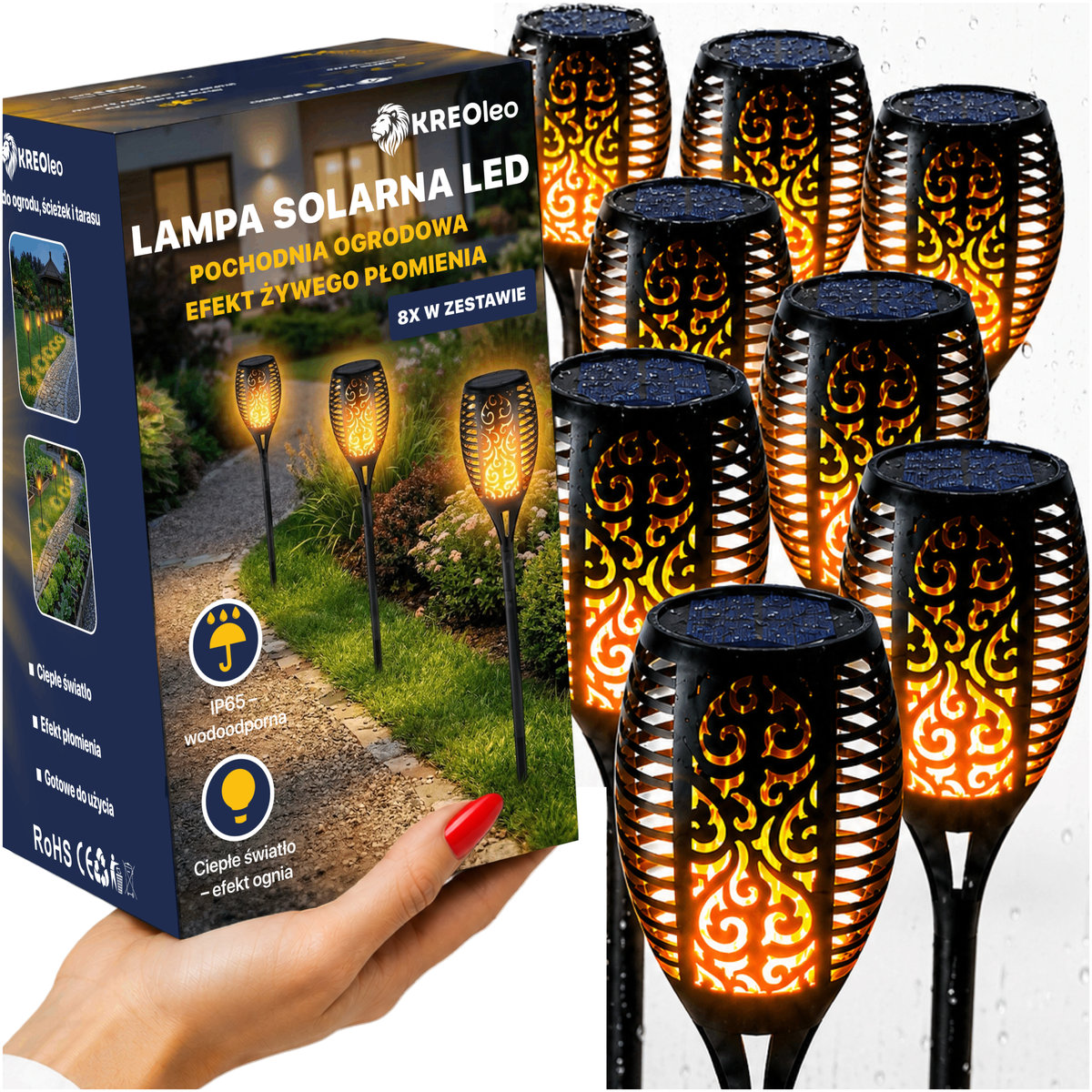 8X LAMPA SOLARNA LED OGRODOWA WBIJANA POCHODNIA PŁOMIEŃ OGIEŃ OGRODOWE