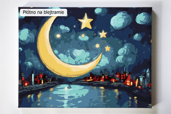 a’la Van Gogh cz.2, Vincent, księżyc, miasto, noc, rzeka, gwiazdy, malowanie po numerach - Akrylowo