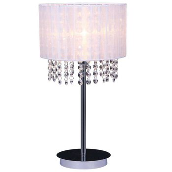 Abażurowa LAMPA glamour ASTRA MTM1953/1 WH Italux stojąca LAMPKA nocna stołowa okrągła kryształki crystal biała - ITALUX