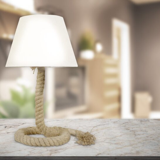 Zdjęcia - Lampa stołowa Abażurowa  Rope lina stojąca do sypialni brązowa biała