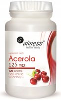Acerola 125mg x 120 tab. Naturalna Witamina C suplement diety || Aliness