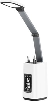 ActiveJet, Nowoczesna lampka na biurko LED, TECHNIC biała z wyświetlaczem LED (data, godzina, budzik) składana - ActiveJet