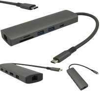 Adapter 8w1 Podwójny Monitor USB-C do Laptopa 2xHDMI 4K SD LAN PD 100W RJ45