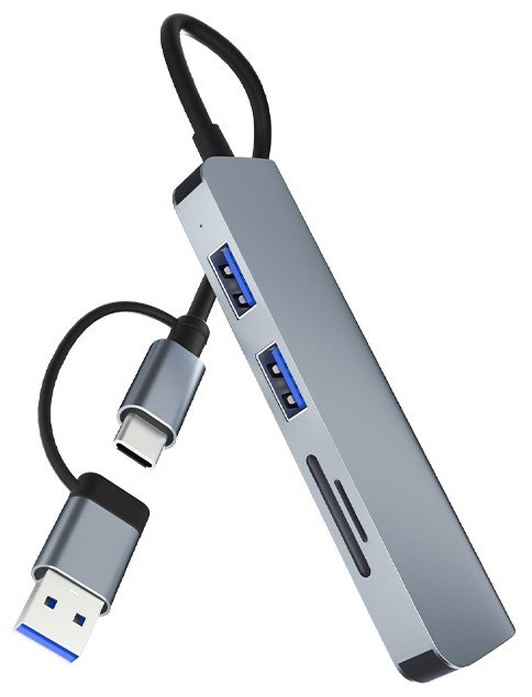 Фото - Кардридер / USB-хаб Adapter Bounn 5w2 USB / USB-C Hub USB 3.0 + 2x USB 2.0 + SD / TF micro SD