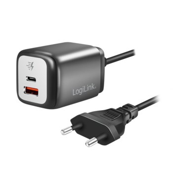 Adapter GaN 30W LogiLink, 1x USB-C, 1x USB-A, z kablem stałym, szybkie ładowanie - LogiLink