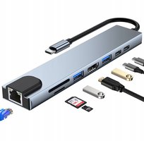 ADAPTER HUB 9w1 USB-C HDMI RJ45 Ethernet Czytnik Kart SD Macbook M1 M2 M3 Pixel