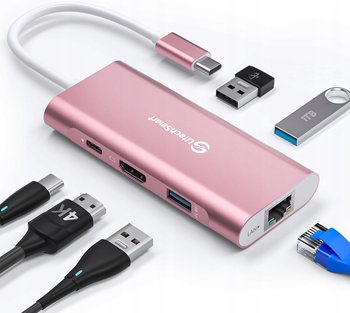 Adapter Hub USB C Przejściówka 6 w 1 HDMI LAN USB 3.0 100W MacBook Różowy - Inny producent