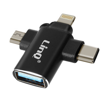 Adapter OTG 3 w 1 USB-C, Micro-USB, Lightning na USB 3.0 Compact LinQ, czarny - LinQ