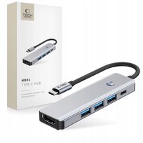 ADAPTER TECH-PROTECT HUB 5W1 USB-C HDMI 4K USB-A 3.0 PD 100W DO PC SZARY TECH-PROTECT