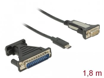 Adapter USB-C(m) 2.0 - serial 9-pin DB9 (com)(m), czarny, 1.8 m + adapter DB25 DELOCK - Delock