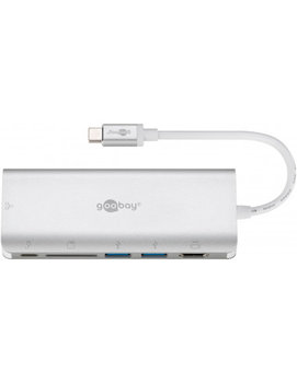 Adapter wieloportowy USB-C™ HDMI 4k 30 Hz, USB, CR, RJ45, PD, alum., srebrny - GOOBAY
