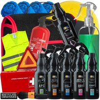 ADBL ZESTAW XXL kosmetyków samochodowych + apteczka, trójkąt i gaśnica 1kg