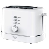 Adler AD 3224W Toster na 2 kromki, 7 stopni opiekania, biały, 850W, z funkcją STOP, REHEAT, DEFROST, ruszt do bułek, kompaktowy design. Adler