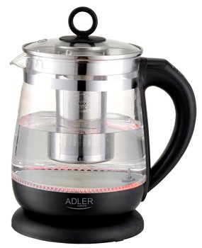 Adler Czajnik Szklany Elektryczny z Zaparzaczem i Regulacją Temp. AD1299B 1.5L, LED, 2200W, Czarny - Adler