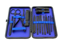 AG603D NARZĘDZIA DO MANICURE PEDICURE ZESTAW 16 EL - czarno-niebieski TopShine