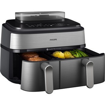 Airfryer PHILIPS NA555/00 - 9L 2750W dwa kosze gotowanie na parze beztłuszczowa frytkownica dotykowy panel Rapid Air - Philips