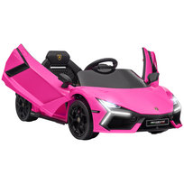 AIYAPLAY Elektryczny samochód dla dzieci Lamborghini 12 V z pilotem 2.4G, światła LED, port USB/MP3, drzwi skrzydłowe, koła sprężynowe, prędkość 3-5 km/h, dla dzieci w wieku 3-5 lat, kolor różowy