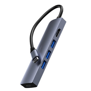 Akashi- Grey 3-portowy kompaktowy koncentrator USB-C z zasilaniem HDMI - Akashi