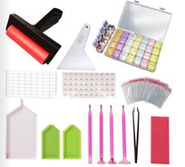 Akcesoria do haftu DIAMOND ART Zestaw startowy, 20 szt - wałek 11x13 cm separator woreczki pęseta kuwety długopisy organizer mozaika diamentowa rękodzieło